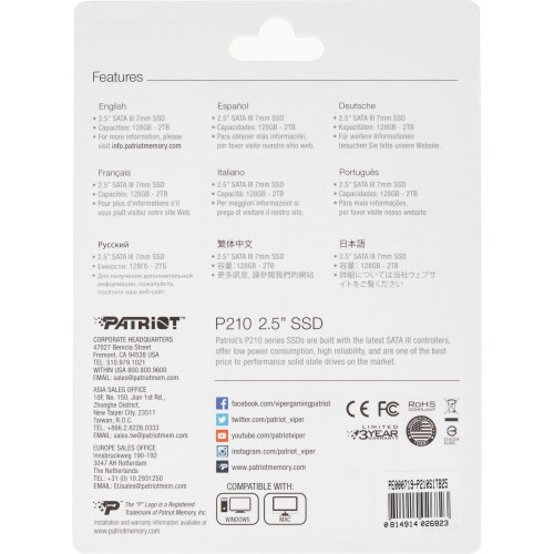Купить твердотельный накопитель Patriot SATA-III 1TB P210S1TB25 2.5 – высокая скорость и надежность для вашего ПК