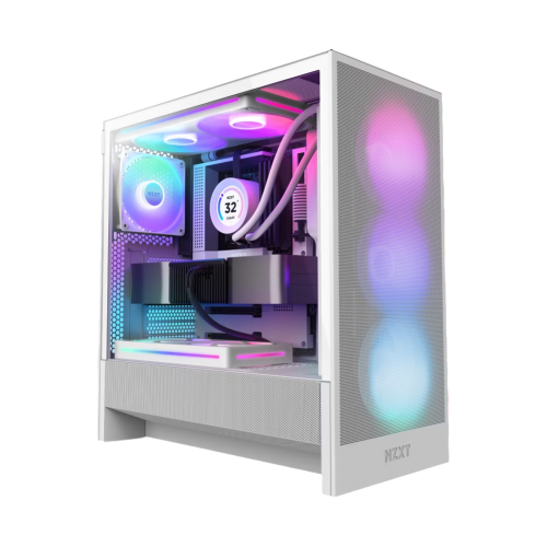 Корпус ПК без блока питания/ Case NZXT H5 Flow RGB, Midi-Tower, TG, 4x120mm RGB, 1xUSB-A 3.2 + 1xUSB-C 3.2, E-ATX, ATX, mATX, mITX White NZXT