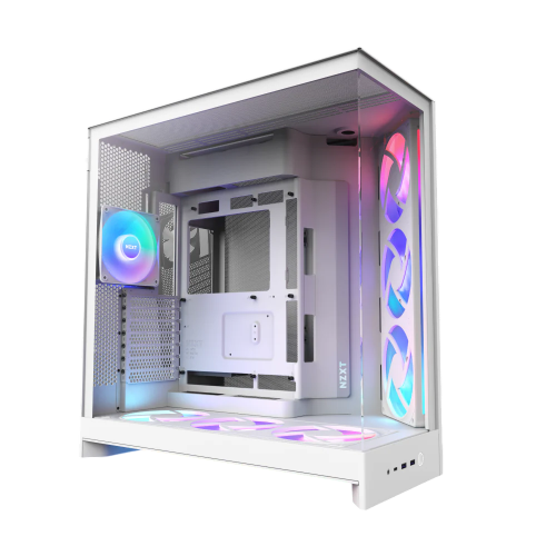 Корпус без блока питания/ Case NZXT H9 Flow RGB+ (2025), Midi-Tower, TG, 6x140mm RGB + 1x120mm RGB, 2xUSB-A 3.2 + 1xUSB-C 3.2, E-ATX, ATX, mATX, mITX White NZXT