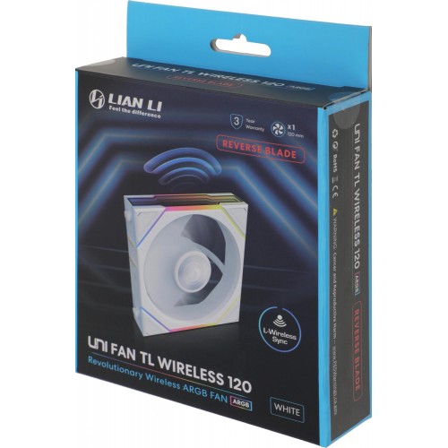 Вентилятор Lian-Li Uni Fan TL Wireless 120 Reverse ARGB белый - 120х124.5x28 мм, 34 дБ, 4-pin (G99.12RTL1W1W.R0) для оптимального охлаждения корпуса