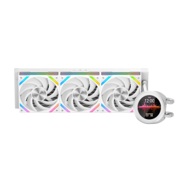 Водяное охлаждение для процессора/ Water Cooling System SAMA Q60 White (360mm, LED temp., White, ARGB/ Fans: 3x120mm, 86CFM, 30dBA, 2600RPM/ Pump height 64mm, 30dBA, 2800RPM, Rad thickness 27mm/ S: 1851, 1700, 1200, 20XX, 115X, AM5, AM4)