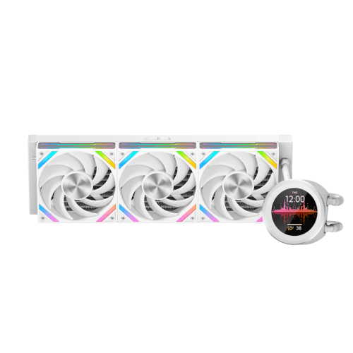 Водяное охлаждение для процессора/ Water Cooling System SAMA Q60 White (360mm, LED temp., White, ARGB/ Fans: 3x120mm, 86CFM, 30dBA, 2600RPM/ Pump height 64mm, 30dBA, 2800RPM, Rad thickness 27mm/ S: 1851, 1700, 1200, 20XX, 115X, AM5, AM4) SAMA