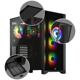 Корпус без блока питания/ Case Corsair iCUE 4000X RGB, Midi-Tower, TG, 3x120mm RGB, 1xUSB-A 3.2, 1xUSB 3.2 Type-C, E-ATX, ATX, mATX, mITX Black