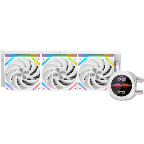 Водяное охлаждение для процессора/ Water Cooling System SAMA Q60 White (360mm, LED temp., White, ARGB/ Fans: 3x120mm, 86CFM, 30dBA, 2600RPM/ Pump height 64mm, 30dBA, 2800RPM, Rad thickness 27mm/ S: 1851, 1700, 1200, 20XX, 115X, AM5, AM4) SAMA