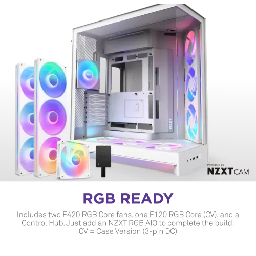 Корпус без блока питания/ Case NZXT H9 Flow RGB+ (2025), Midi-Tower, TG, 6x140mm RGB + 1x120mm RGB, 2xUSB-A 3.2 + 1xUSB-C 3.2, E-ATX, ATX, mATX, mITX White NZXT