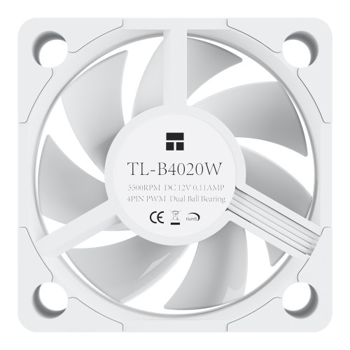 Кулер для корпуса/ Case Cooler Thermalright TL-B4020W (40x40x20mm, 4-pin PWM, 9.47CFM, 24.3dBA, 5500RPM, White)
