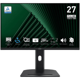 Монитор/ MSI PRO MP275PG 27" 1920x1080, IPS, 100Hz, 4ms, 100M:1, 300cd, VGA, HDMI 1.4, DP 1.2, Speaker, H. adj, Pivot, 1y, Black