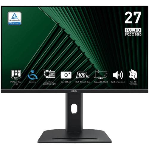 Монитор/ MSI PRO MP275PG 27" 1920x1080, IPS, 100Hz, 4ms, 100M:1, 300cd, VGA, HDMI 1.4, DP 1.2, Speaker, H. adj, Pivot, 1y, Black MSI