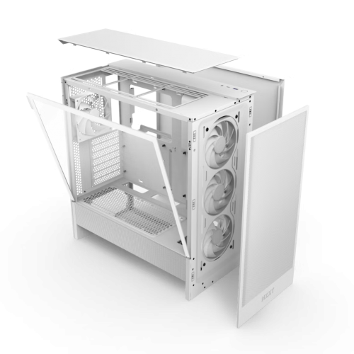 Корпус ПК без блока питания/ Case NZXT H5 Flow RGB, Midi-Tower, TG, 4x120mm RGB, 1xUSB-A 3.2 + 1xUSB-C 3.2, E-ATX, ATX, mATX, mITX White NZXT