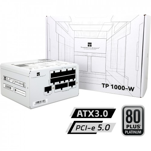 Блок питания 1000W/ Power Supply Thermalright, 1000W 80+ Platinum (ATX, 3.0, PCIe 5.0, Full modular, 1x24(20+4)pin, 1xCPU 8(4+4)pin, 2xPCIe*2 8(6+2)pin, 1x12VHPWR PCIe 5.0 12+4pin 600mm, 10xSATA3, 5xMOLEX4pin, Active, 120x120mm, 150x140x86mm, APFC, OPP, O