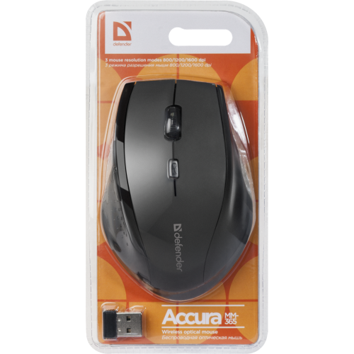 Defender Беспроводная оптическая мышь Accura MM-365 черный,6 кнопок, 800-1600 dpi Defender