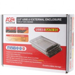 Внешний корпус для HDD/SSD AgeStar 3UB2P4C SATA III USB3.0 пластик прозрачный 2.5" [3UB2P4C]