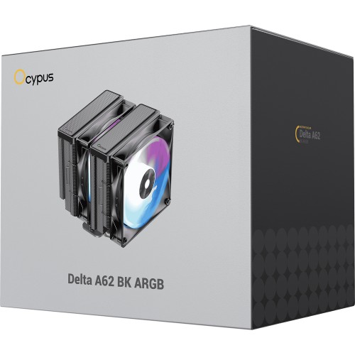 Кулер для процессора Ocypus Delta A62 BK ARGB: мощность 260W, 4-pin PWM, 2 вентиляторов 120mm, совместимость с AM5/AM4, черный дизайн