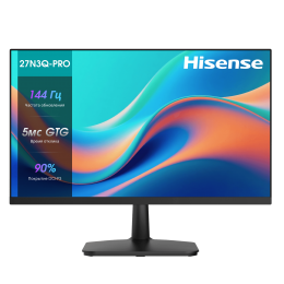 Монитор Hisense/ 27"/1920x1080, IPS/ELED, 16:9, матовый, 144Гц, время отклика 5мс, 250кд/м2, 1000:1, VGA, HDMI, Display Port, встроенный блок питания, встроенные колонки 2х2Вт, черный 2025