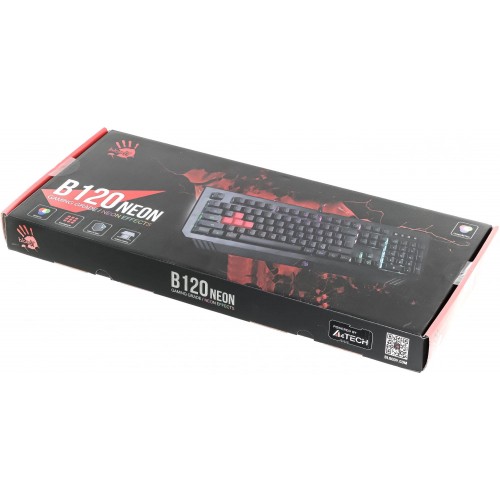 Клавиатура A4Tech B120N USB с LED-подсветкой для геймеров, черная, 1.8 м кабель