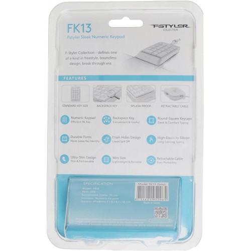 Числовой блок A4Tech FK13 серый USB slim для ноутбуков - компактный и удобный кабель 0.7м