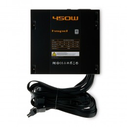 Блок питания/ Power Supply HSPD, 450W 80+ White (ATX, 2.31, Non-modular, 1x24(20+4)pin 500mm, 1xCPU 8(4+4)pin 550mm, 1xPCIe 8(6+2)pin 500mm, 1xMOLEX + SATA*2 400+150+150mm, 1xMOLEX + SATA 400+150mm , Active, 120x120mm, 150x140x86mm, APFC, OVP, OPP, SCP, U