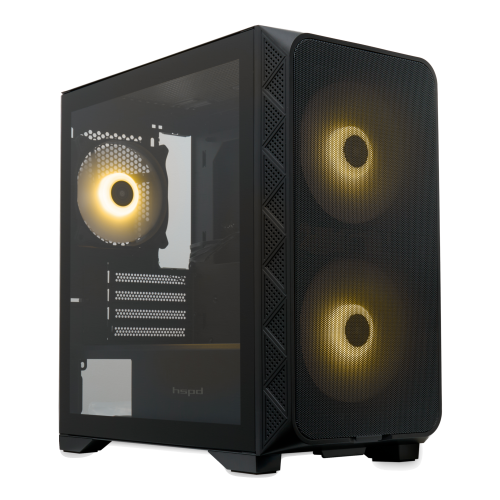 Корпус без блока питания/ Case HSPD M321, Mesh Mini-tower, Black, slide TG, 0.45 SPCC, 2x140mm ARGB (M11-140)+1x120mm ARGB (M11-120) mATX, mITX 160/340/184mm 2x2.5", 2x3.5", 4xPCI 2xUSB-A 3.0, 1xUSB-A 1.0 390x200x385mm HSPD