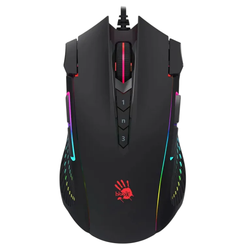 Купить игровую мышь A4Tech Bloody J90s черного цвета с оптическим сенсором 8000dpi и 12 кнопками - идеальный выбор для геймеров!