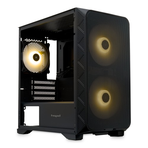 Корпус без блока питания/ Case HSPD M321, Mesh Mini-tower, Black, slide TG, 0.45 SPCC, 2x140mm ARGB (M11-140)+1x120mm ARGB (M11-120) mATX, mITX 160/340/184mm 2x2.5", 2x3.5", 4xPCI 2xUSB-A 3.0, 1xUSB-A 1.0 390x200x385mm HSPD