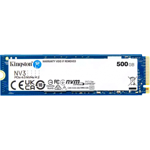 Твердотельный накопитель/ Kingston SSD NV3, 500GB, M.2(22x80mm), NVMe, PCIe 4.0 x4, 3D TLC, R/W 5000/3000MB/s, TBW 160, DWPD 0.2 (60 мес) Kingston