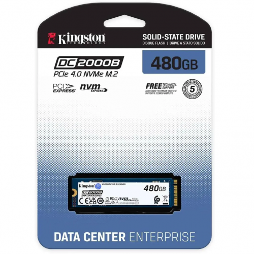 Твердотельный накопитель/ Kingston SSD DC2000B 480GB, M.2 22x80mm, NVMe, PCIe Gen 4x4, 3D TLC, R/W 7000/800MB/s, IOPs 530 000/32 000, TBW 350, DWPD 0.4 (12 мес) Kingston