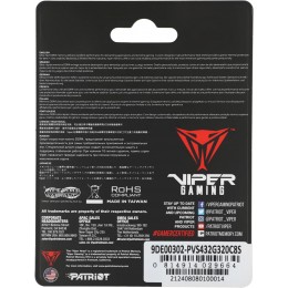Оперативная память DDR4 32Gb 3200MHz Patriot PVS432G320C8S Steel Series RTL PC4-25600 CL22 SO-DIMM 260-pin 1.2В single rank с радиатором Ret [PVS432G320C8S]