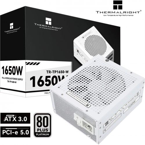 Блок питания 1650W/ Power Supply Thermalright, 1650W 80+ Platinum (ATX, 3.0, PCIe 5.0, Full modular, 1x24(20+4)pin 600mm, 4xCPU 8(4+4)pin, 9xPCIe*2 8(6+2)pin, 2x12VHPWR PCIe 5.0 12+4pin 650mm, 14xSATA, 5xMOLEX4pin, Active, 140x140mm, 170x150x86mm, OPP, OV