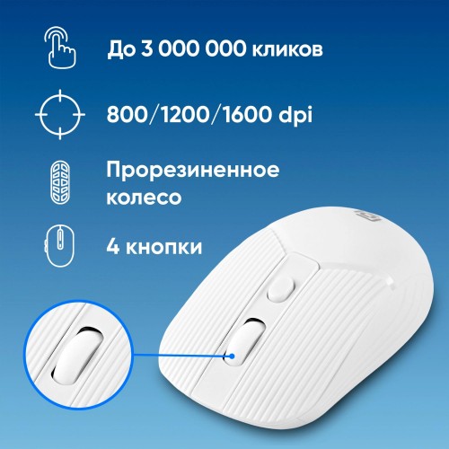 Купить беспроводную оптическую мышь Оклик 509MW белого цвета с 1600dpi для ноутбука – 4 кнопки, USB (1885186)