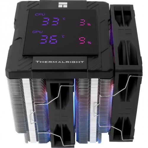 Кулер для процессора/ CPU Cooler Thermalright Peerless Assassin 120 Digital Black ARGB (4-pin PWM, LED temp., 162mm, Ni/Cu, 6x6mm, ARGB, 2x120mm, 88.89CFM, 25.6dBA, 1850RPM, S: 1851, 1700, 1200, 115X, AM5, AM4, black) Thermalright