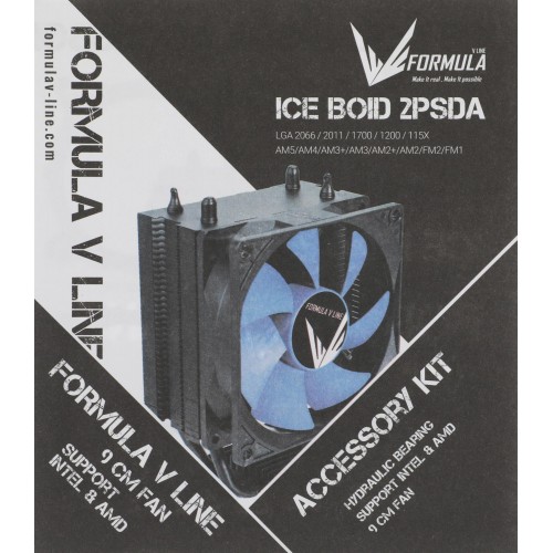Кулер Formula Ice Boid 2PSDA Soc-AM5/AM4/1200/1700/1851 черный/синий 4-pin 17-34dB Al+Cu 90W Ret [ICE BOID 2PSDA]