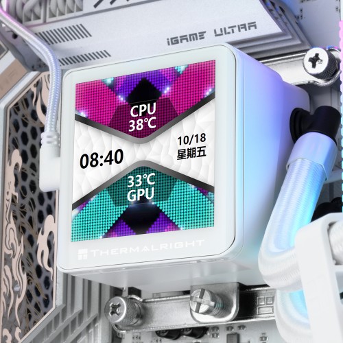 Система жидкостного охлаждения/ Water Cooling System Thermalright Frozen Vision 360 V2 (360mm, LED, White, ARGB/ Fans: 3x120mm, 69CFM, 27dBA, 2150RPM/ Pump height 60mm, 23dBA, 3000RPM, Rad thickness 27mm/ S: 1700, 1200, 1851, 115X, 2011, 2066, AM5, AM4) T