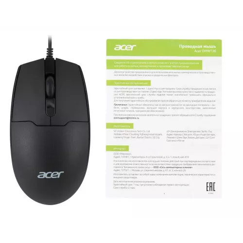 Мышь компьютерная/ Проводная мышь Acer OMW126 оптическая (1000dpi) USB (2but) black Acer