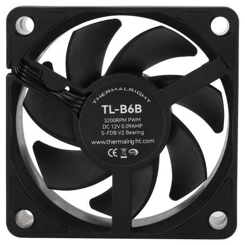 Кулер для корпуса/ Case Cooler Thermalright TL-B6B (60x60x25mm, 4-pin PWM, 16.17CFM, 20.17dBA, 3200RPM, Black)