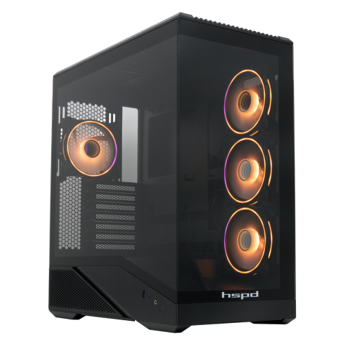 Корпус без блока питания/ Case HSPD F711, Panoramic Full Tower, Black, TG, 0.7 SPCC, 4x120mm ARGB (FN027) ATX, mATX, mITX 190/420/280mm 2x2.5", 2x3.5", 7xPCI 1xUSB-A 3.0, 1xUSB-C 445x235x475mm HSPD