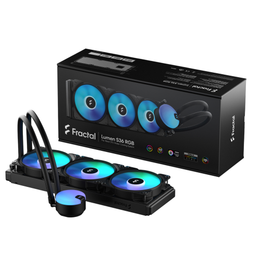 Система жидкостного охлаждения для ПК/ Water Cooling System Fractal Design Lumen S36 V2 RGB (200W, 360mm, Black, ARGB/ Fans: 3x120mm, 56CFM, 33.2dBA, 2000RPM/ Pump height 67mm, 22dBA, 4000RPM, Rad thickness 27mm/ S: 1851, 1700, 1200, 115X, 2011, 2066, AM5