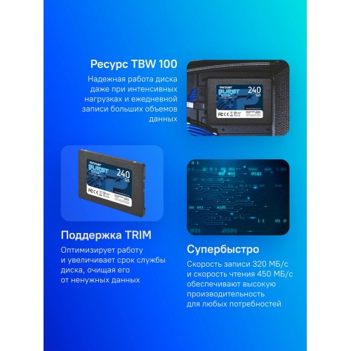 Купить твердотельный накопитель Patriot SATA-III 240GB PBE240GS25SSDR Burst Elite 2.5 для высокой производительности