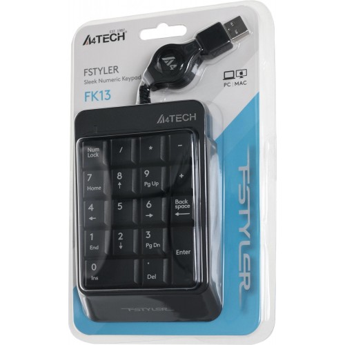 Числовой блок A4Tech FK13 серый USB slim для ноутбуков - компактный и удобный кабель 0.7м