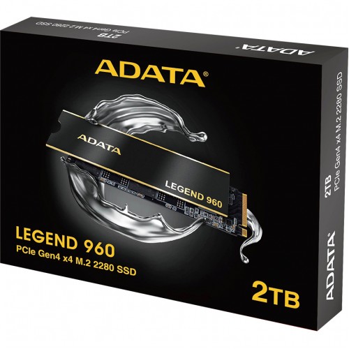 Твердотельный накопитель/ ADATA SSD LEGEND 960, 2000GB, M.2(22x80mm), NVMe 1.4, PCIe 4.0 x4, 3D NAND, R/W 7400/6800MB/s, IOPs 750 000/630 000, DRAM buffer 2000MB, TBW 1560, DWPD 0.43, with Heat Spreader (5 лет) ADATA
