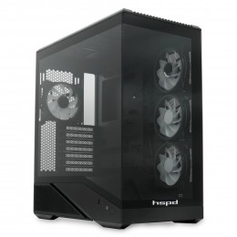 Корпус без блока питания/ Case HSPD F711, Panoramic Full Tower, Black, TG, 0.7 SPCC, 4x120mm ARGB (FN027) ATX, mATX, mITX 190/420/280mm 2x2.5", 2x3.5", 7xPCI 1xUSB-A 3.0, 1xUSB-C 445x235x475mm