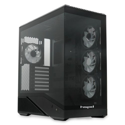 Корпус без блока питания/ Case HSPD F711, Panoramic Full Tower, Black, TG, 0.7 SPCC, 4x120mm ARGB (FN027) ATX, mATX, mITX 190/420/280mm 2x2.5", 2x3.5", 7xPCI 1xUSB-A 3.0, 1xUSB-C 445x235x475mm HSPD