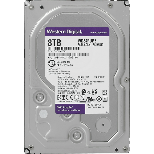 RECERTIFIED 8TB WD Purple SATA3 HDD - Высокопроизводительный жесткий диск с 1 годом гарантии