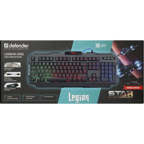 Defender Проводная игровая клавиатура Legion GK-010DL RU,RGB подсветка,19 Anti-Ghost Defender