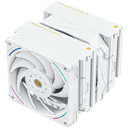 Кулер для процессора/ CPU Cooler Thermalright Royal Pretor 130 Ultra White (4-pin PWM, 158mm, Ni/Cu, 7x6mm, 1x120mm ARGB +1x130mm, 69CFM/81.88CFM, 27dBA/28.3dBA, 2150RPM/1750RPM, S: 1200, 1700, 1851, 115X, 2011, 2066, AM4, AM5, white)