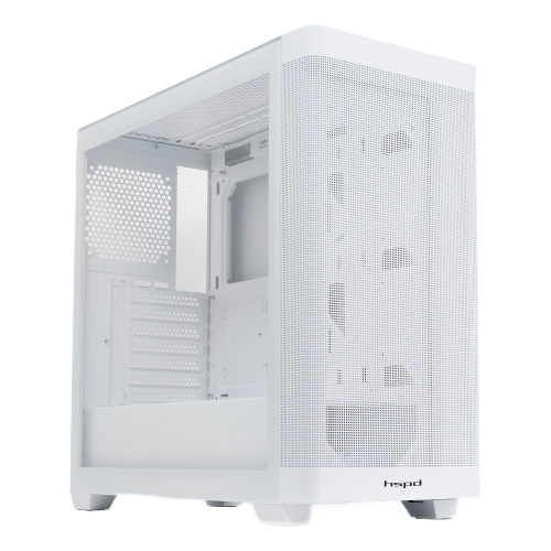 Корпус без блока питания/ Case HSPD M740, Mesh Mid Tower, White, TG, 0.6 SPCC, no fans, E-ATX, ATX, mATX, mITX, 170/400/200mm, 4x2.5", 2x3.5", 7xPCI, 1xUSB-A 3.0, 1xUSB-C 3.0, 460x218x450mm HSPD