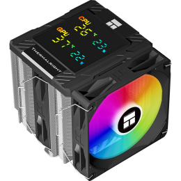 Кулер для процессора/ CPU Cooler Thermalright Peerless Assassin 120 Digital Black ARGB (4-pin PWM, LED temp., 162mm, Ni/Cu, 6x6mm, ARGB, 2x120mm, 88.89CFM, 25.6dBA, 1850RPM, S: 1851, 1700, 1200, 115X, AM5, AM4, black)