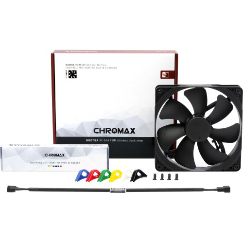 Кулер для корпуса/ Case Cooler Noctua NF-A14 PWM chromax.black.swap (140x140x25mm, 4-pin PWM, 82.5CFM, 24.6dBA, 1500RPM, Black)