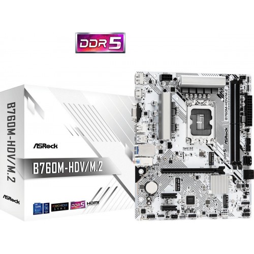 Материнская плата Asrock B760M-HDV/M.2 для Intel 1700: mATX, 2xDDR5, 8ch Audio, 2.5G LAN, HDMI и DP