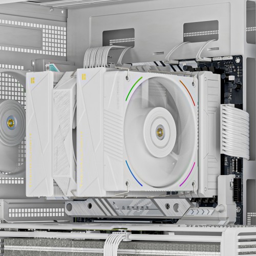 Кулер для процессора/ CPU Cooler Thermalright Royal Pretor 130 Ultra White (4-pin PWM, 158mm, Ni/Cu, 7x6mm, 1x120mm ARGB +1x130mm, 69CFM/81.88CFM, 27dBA/28.3dBA, 2150RPM/1750RPM, S: 1200, 1700, 1851, 115X, 2011, 2066, AM4, AM5, white) Thermalright