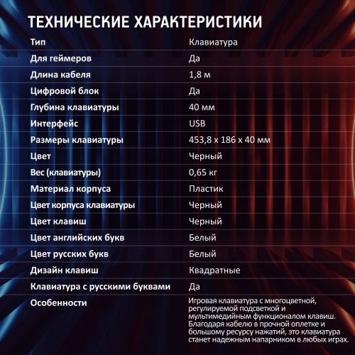 Клавиатура Оклик 757G HW2 черная USB для геймеров с кабелем 1.8м - идеальный выбор для игр